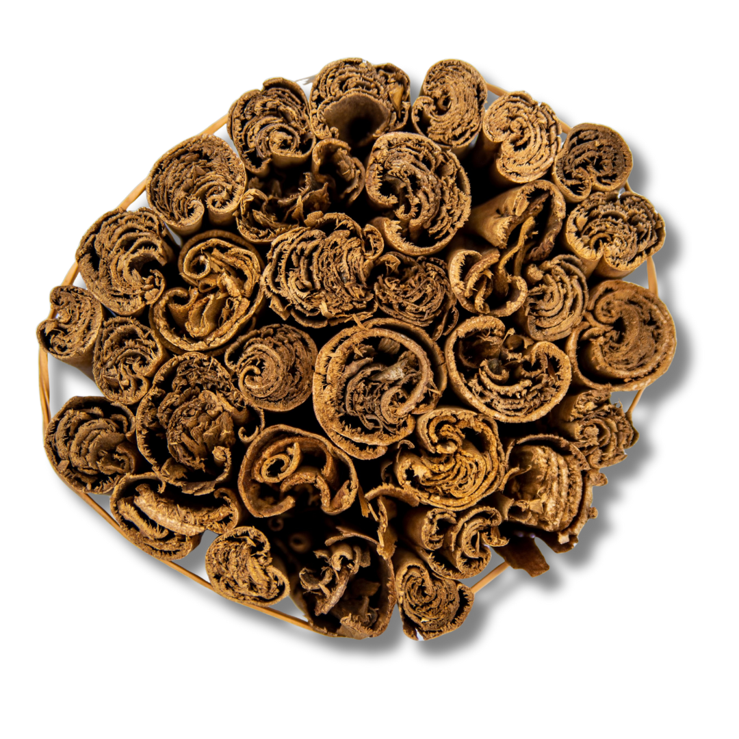 A bundle of Ceylon cinnamon 5-inch sticks wrapped in packaging with a purple label.